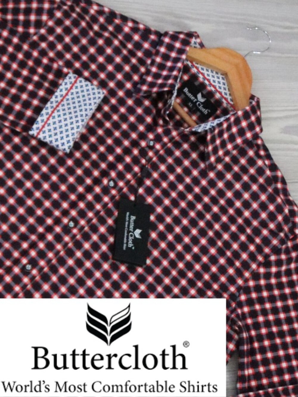 Buttercloth Button-Front Shirt Men's XL Burgundy Check Preppy Flip Cuff Stretch
